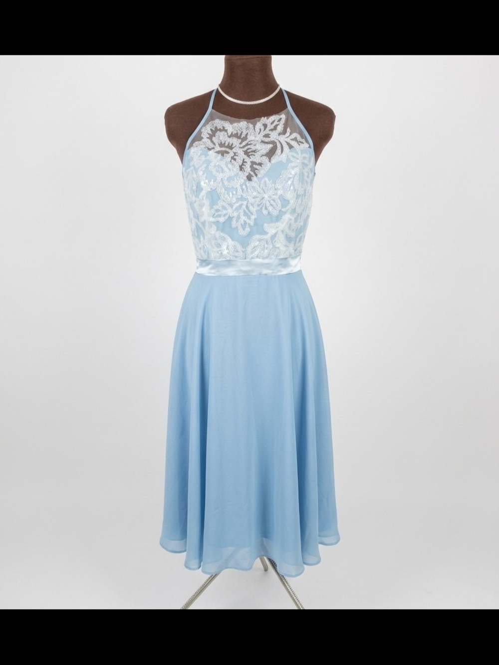 NWT Sz Small Light Blue Lace Halter Midi Dress